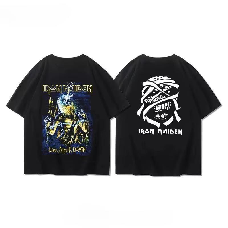 Band Around Short Sleeve T-shirt Male European High Street American Heavy Metal Rock Half Sleeve