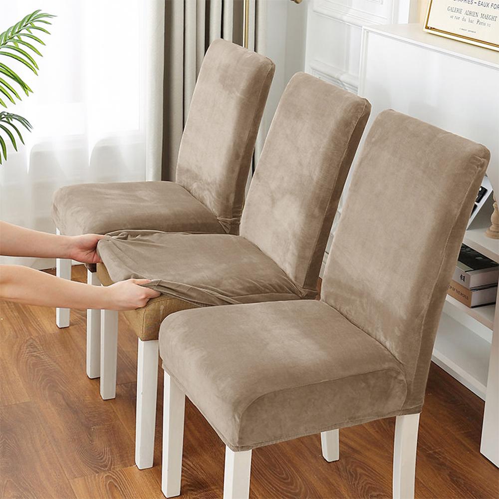 1/4pcs Velvet Chair Covers Dining Room Elastic Soft Seat Cover Solid Color Dustproof Furniture Protector Restaurant Banquet Home
