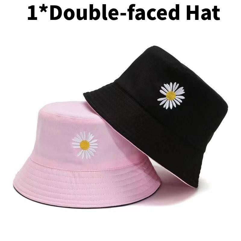 Doublesided Magritte Embroidery Bucket Cap Stylish Sun Protection Fisherman Hat