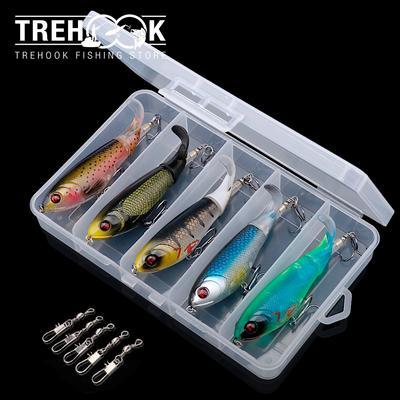 Kit de Iscas de Pesca 5 Peças Topwater Pencil Whopper Popper 10cm 16g Isca Artificial Wobbler Pike Com Cauda Giratória