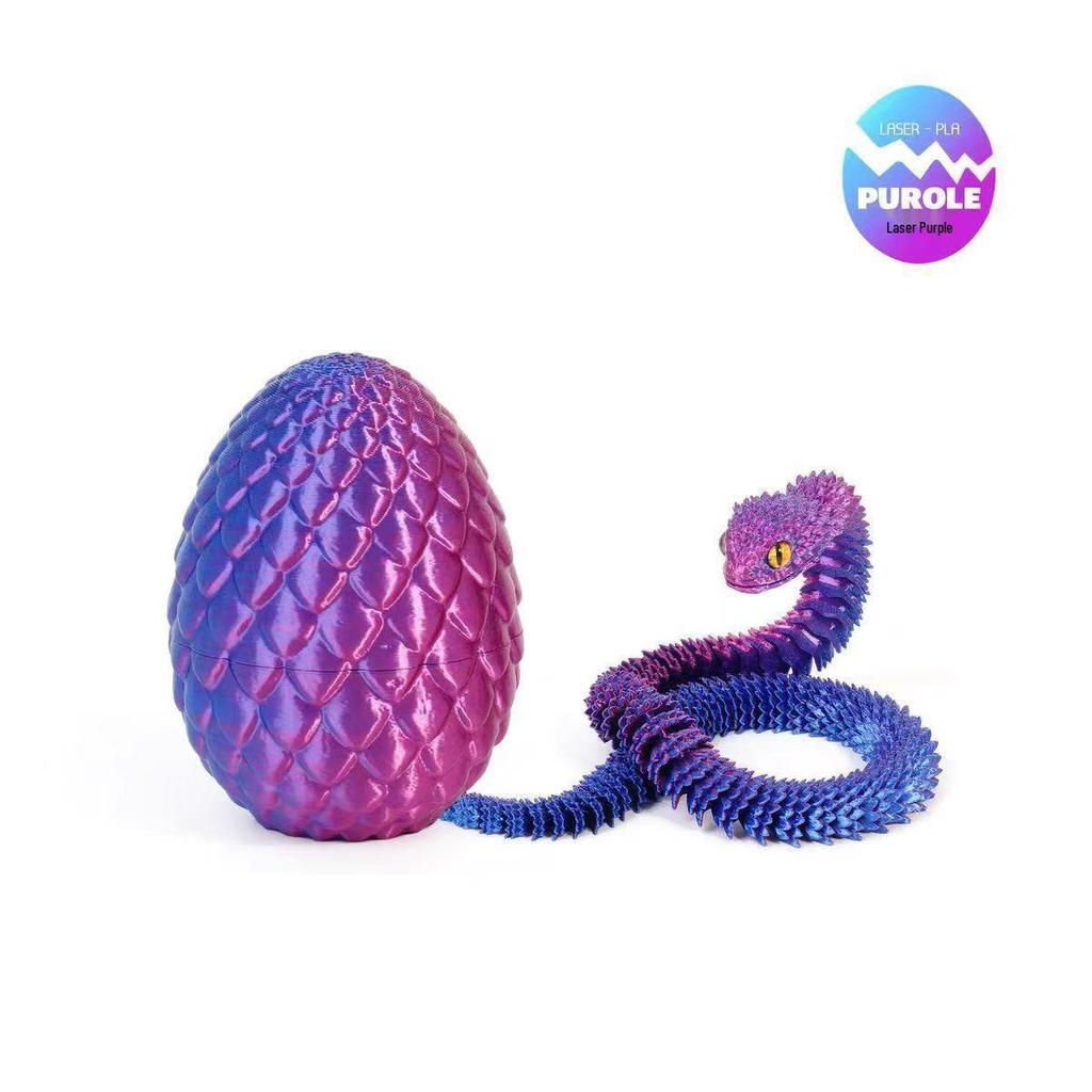 3D Printed Viper Egg Set: Articulated Small Snake Figurine Desktop Ornament Toy for Children