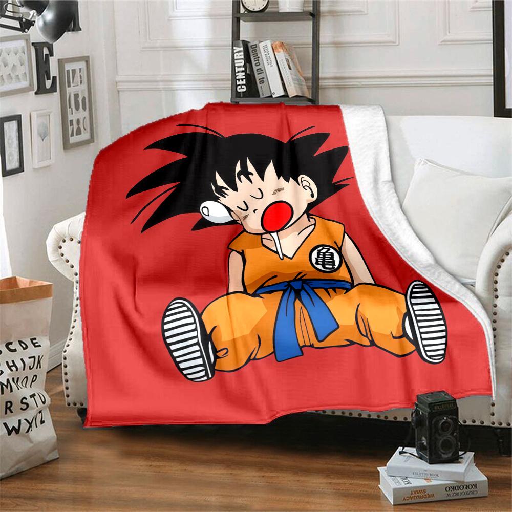 1PC Cute Cartoon Son Goku Patterned Flannel Blanket Suitable For All Seasons For Home Decor Warmth And Comfort Gifts Holiday Present