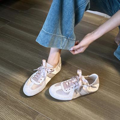 Cowhide Version~ Ballet Women's Soft Sole Splicing Versatile Breathable Casual Sports Shoes Leather Flat Bottom