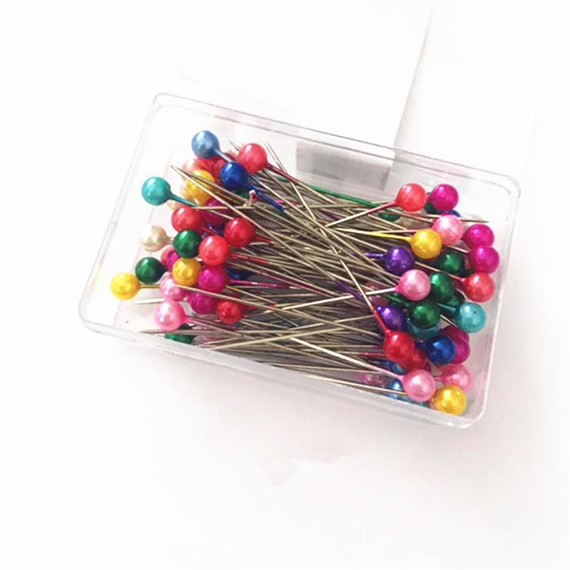 100Pcs Dressmaking Pins Colorful Round Pearl Head Needles Straight Sewing Pins For DIY Sewing Embroidery Patchwork Positioning