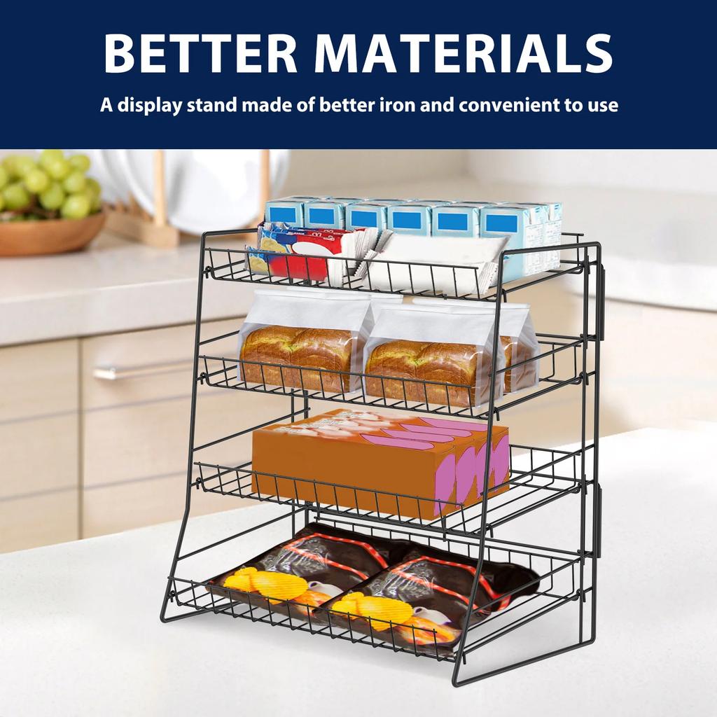 Metall-Snackständer für die Arbeitsplatte, 4 Etagen, Mehrzweck-Aufbewahrungsregal, tragbarer Organizer, Präsentationsständer für Tischplatte, Küche und Geschäft