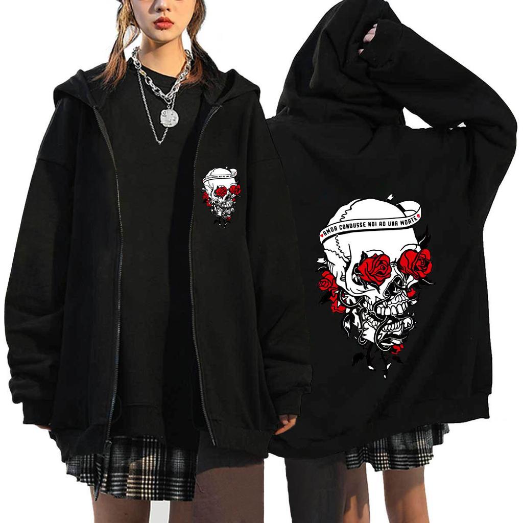 Dark Sternum Printed Zipper Hoodie Men Women Gothic Long Sleeve Fleece Sweatshirts Autumn Winter Retro Jacket Coat