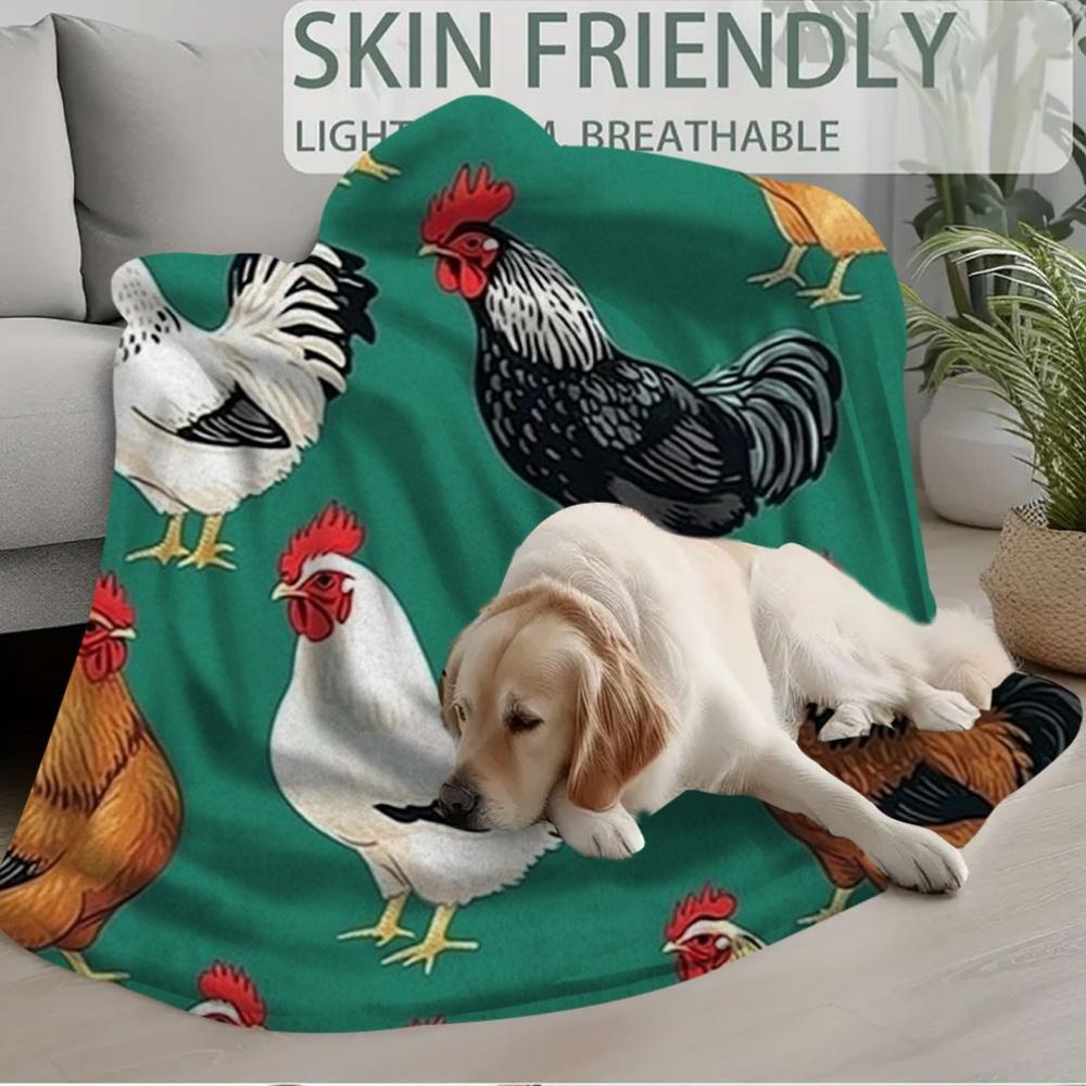 1pc Vintage Chicken & Rooster Print Blanket, 60x80 Inch - Cozy All-Season Comfort Blanket for Bed, Sofa, or Travel, Cotton Fabri
