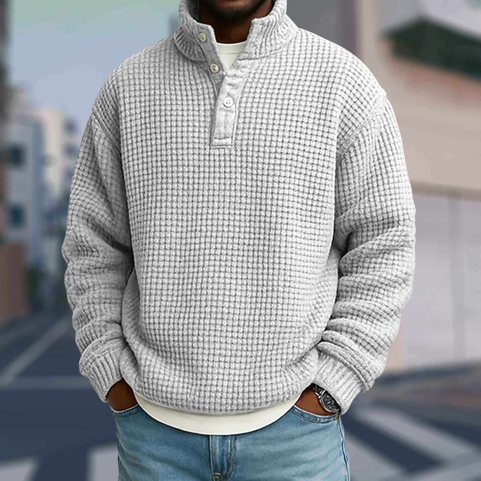 

Men s Casual Stand-Up Collar Long-Sleeve Top Solid Color Button-Down Sweatshirt XL