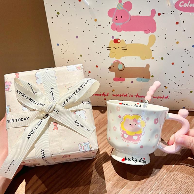 Ins Cute Cartoon Goblet Pacha Dog Mug Water Cup Couple Ceramic Cup Birthday Gift Girls Practical