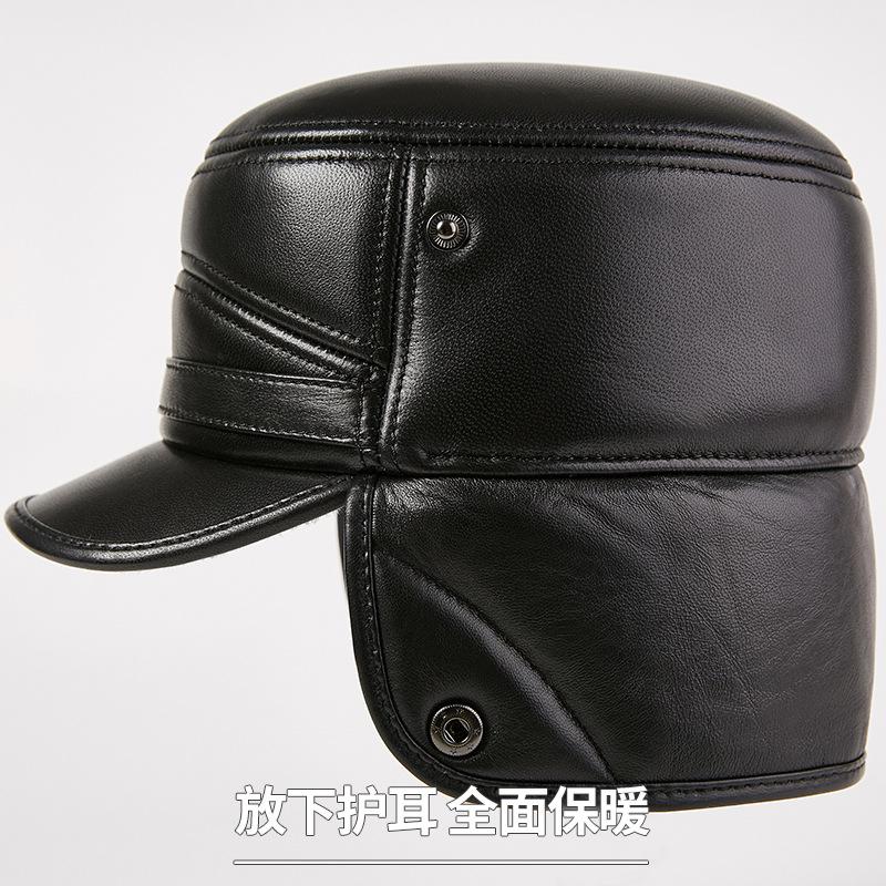 Winter Men's Leather Hat Thicken Leather Sheepskin Baseball Caps With Ears Warm Snapback Dad's Hats Sombrero De Cuero Del Hombre