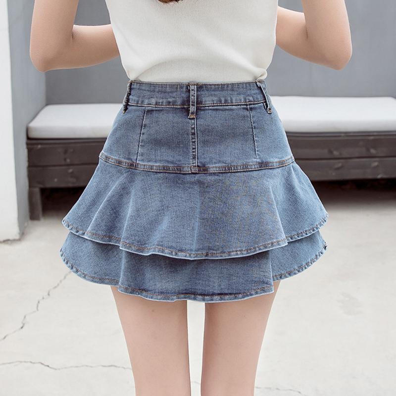 Jupe Vintage Denim Mini Skirts Women Summer Sexy Solid Color Ball Gown Skirts Jeans Female Casual Pocket Slim A-line Mini Skirts Pleated Skirt
