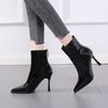 Women's Sexy Pointed Toe High Heels Ankle Boots Autumn Winter Warm Plush Booties Shiny Sequin Short Bota Mujer