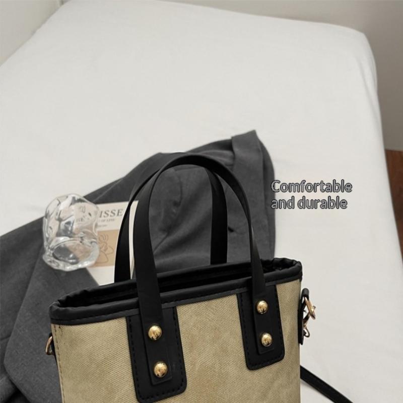 Small Square Crossbody Bag For Women Trendy Versatile Bucket Handheld Bag Color Blocked Shoulder Bag