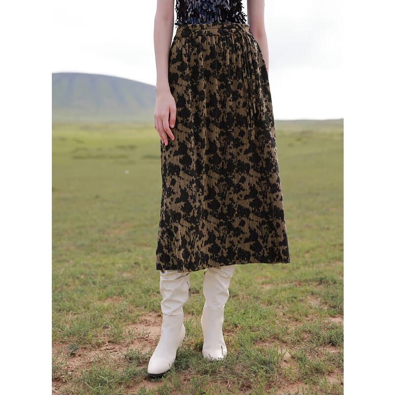 Женская ретро-юбка макси в китайском стиле, плиссированная, из вельвета L