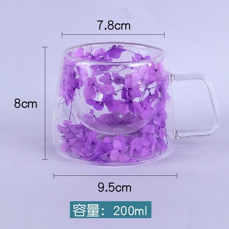 Milk And Juice Double-layer Cup, High Appearance Level Creative Dried Flower Cup, Flower Mug, Double-layer Glass Cup. фиолетовый