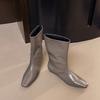 Designer Square Toe Women Slimming Knight Boots Elegant Female Wedges Low Heel Short Booties  De Mujer