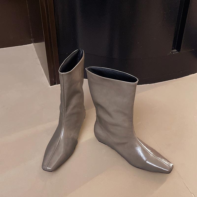 Designer Square Toe Women Slimming Knight Boots Elegant Female Wedges Low Heel Short Booties De Mujer