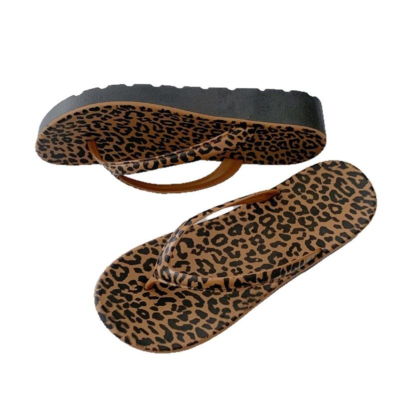 Nuove Ciabatte Estive Stampa Leopardo Ciabatte da Donna Sandali alla Moda con Zeppa Ciabatte da Spiaggia Antiscivolo