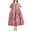 DIMANAF 2025 Women Summer Dress Basic Vintage Printing Floral Casual Oversized Long Loose Dress Plus Size