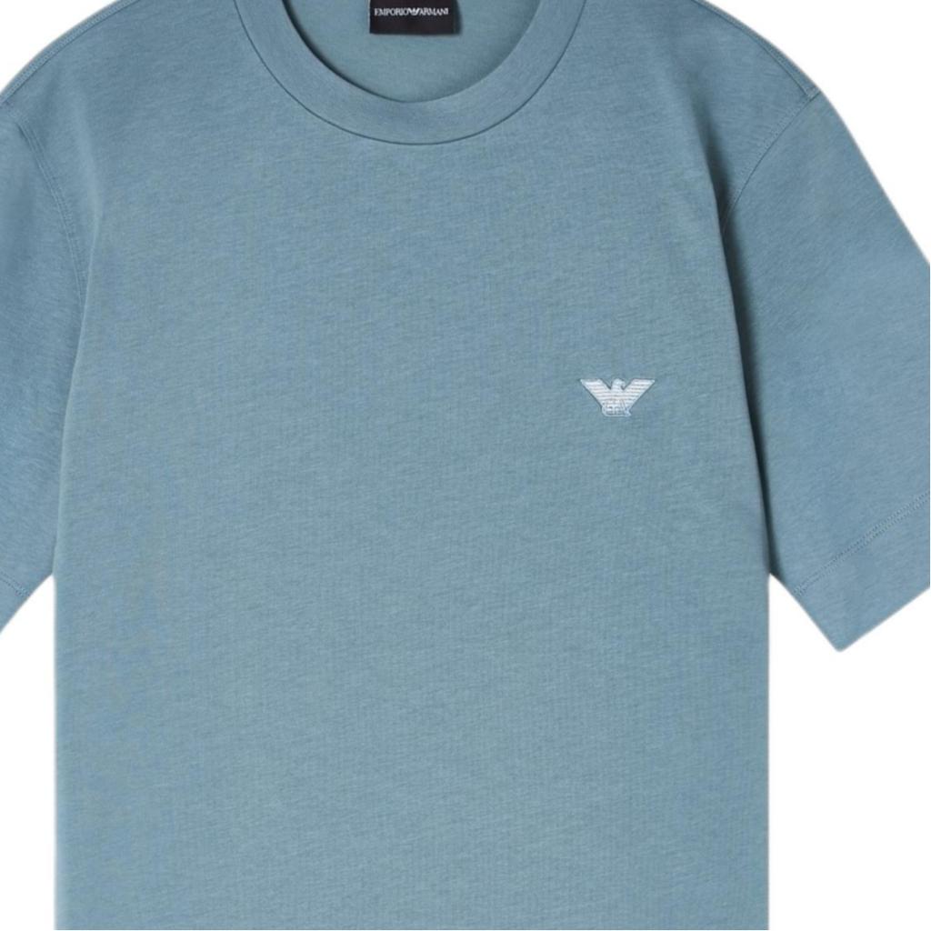 Emporio Armani Fw25 Slim Fit Crew Neck Embroidered Logo Short Sleeve Cotton Knit T-Shirt Men T-Shirts EM005396-AF13715-U9170
