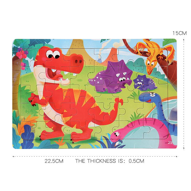 30-Piece Wooden Dinosaur Cartoon Animal Puzzle for Kids - Early Education & Intellectual Toy