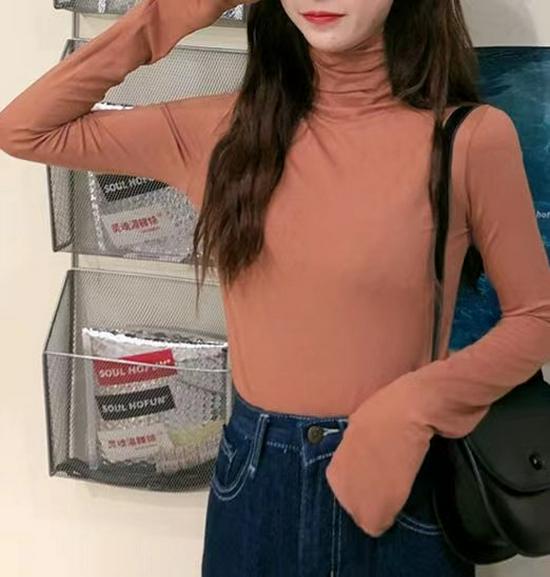 

Женская футболка с высоким воротником и длинным рукавом, облегающая - Осень/Зима, корейский стиль, однотонный сексуальный топ XL