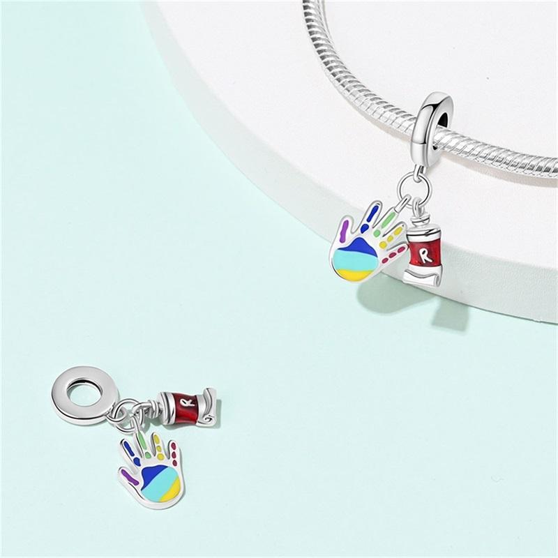 New S925 Silver Color Eggshell Painter's Palette Artist Charms Beads Fit  S925 Original Bracelets DIY Jewelry Birthday Gift