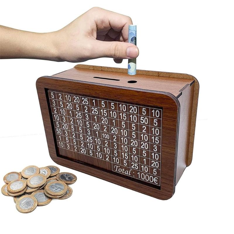 Saving Money Goal Counter Money Savings Targets and Number Wooden Money Box