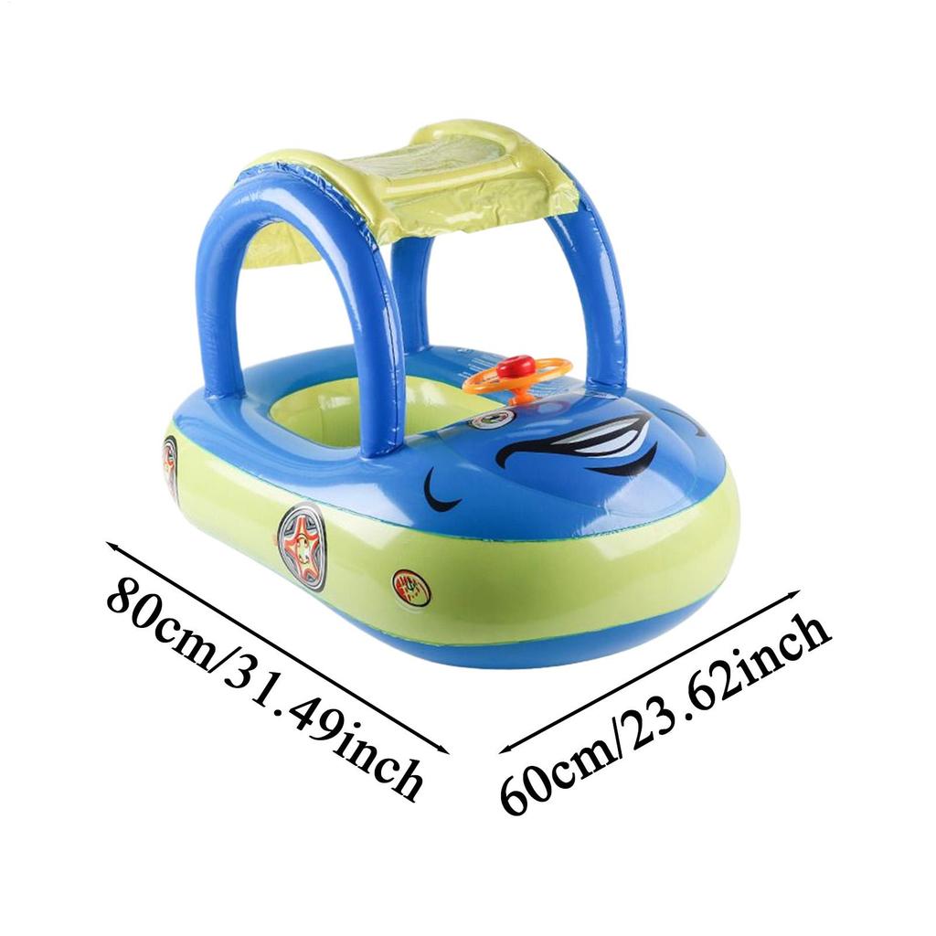 Inflatable Car Shape Float Baby Ride Raft Pool Toys with Sunshade Outdoor Water Play Swimming Ring Lounger Comfortable