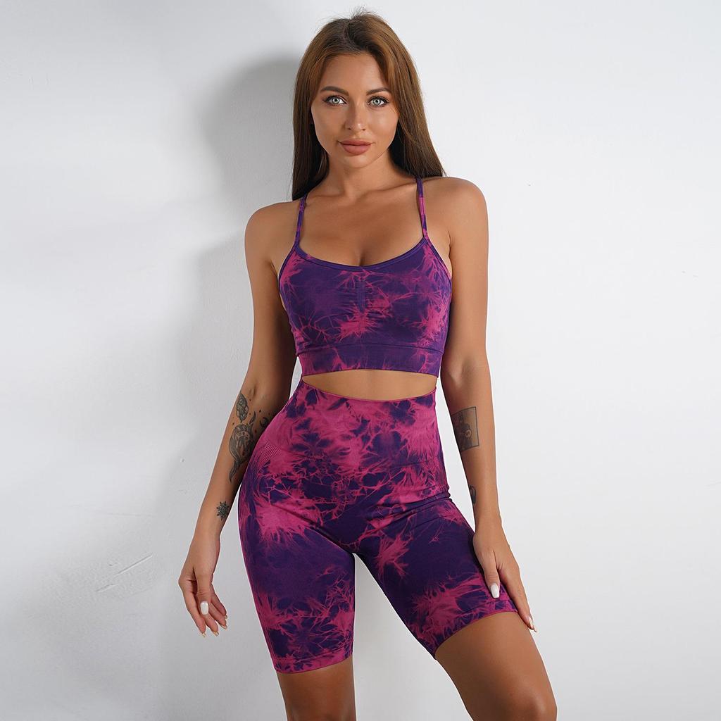 Conjunto de Yoga Tie-Dye de Cintura Alta: Pantalonesseamless de Melocotón para Levantar Glúteos y Chaleco Deportivo Jacquard