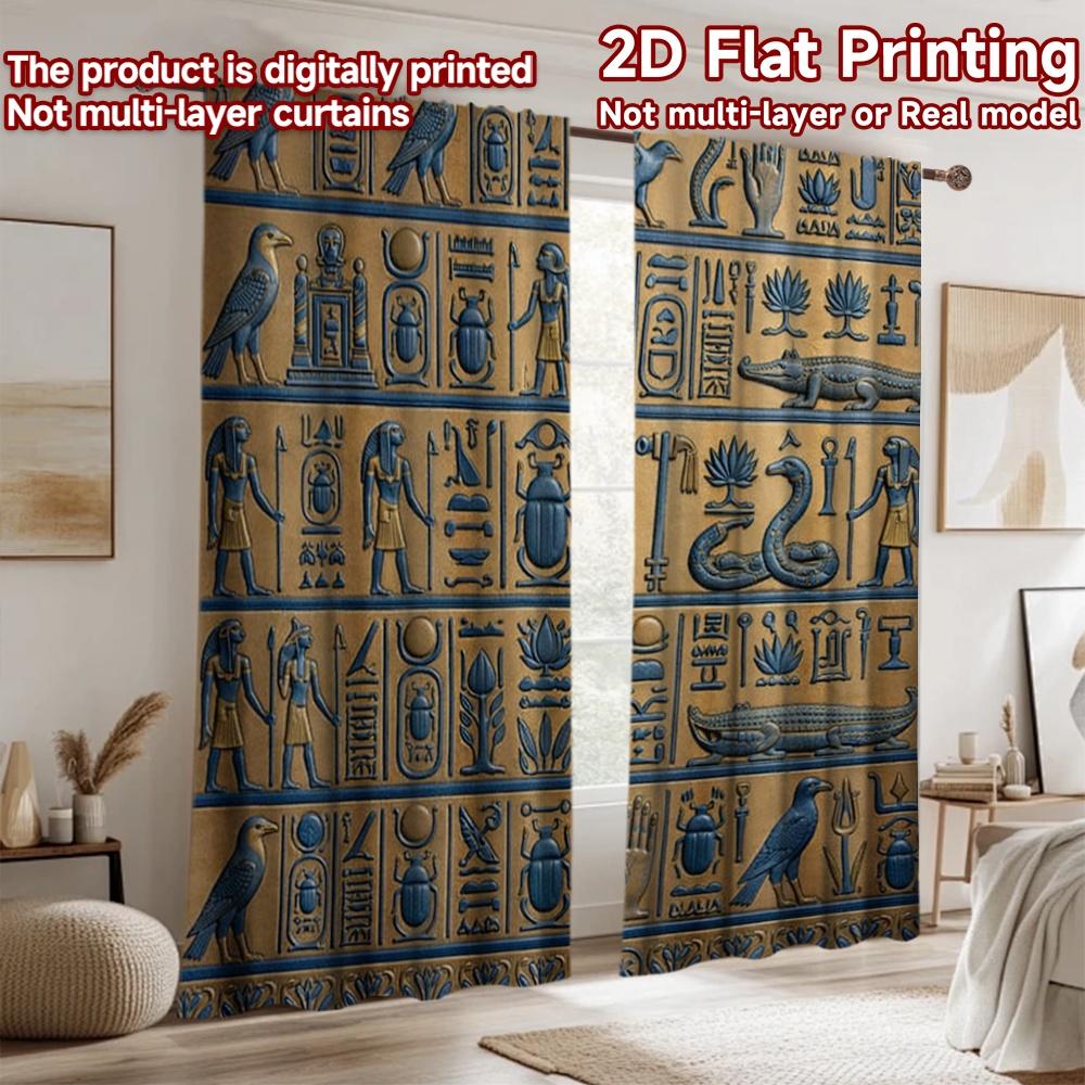 2D Flat Printing 2pcs Curtain Curtain Ancient Egyptian Symbols Digital Printed Polyester Drapes Seasonal Party & Holiday Decor