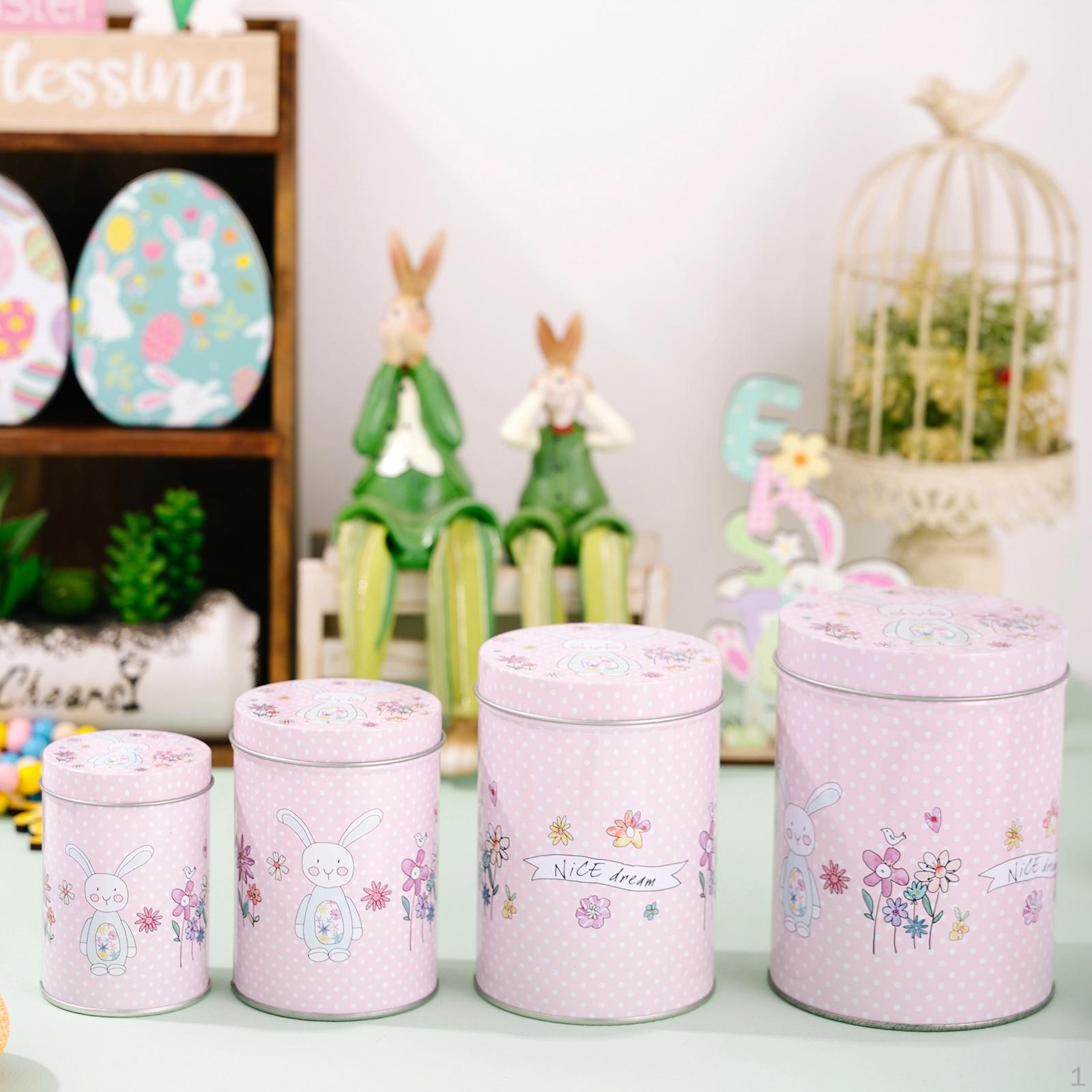 

4Pcs Easter Storage Jar Organizer with Lids Ornament Decor Pink Organization Container Bin