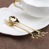 1PC Alloy Gold Shaped Leaves Silver Copper Coffee Forks Fork Kitchen Cutlery Dining Room Snack Bar Sweet Dinner Set 12cm