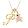 Luxurious Teddy Bear Pendant Necklace with Diamond Inlaid 26 English Letters Charm - European and American Fashion Style