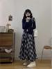 Amber Academics: Bowknot Long Sleeve Top & Retro Plaid Skirt Set