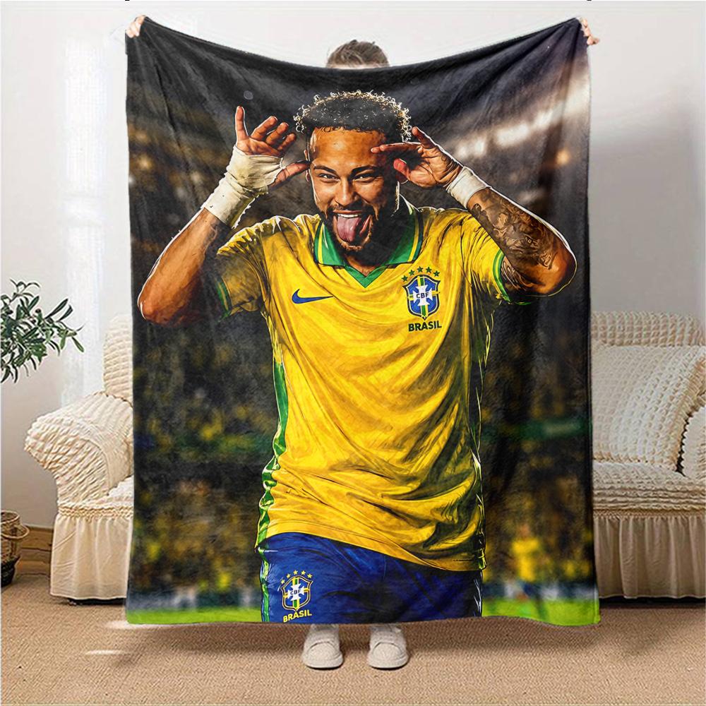 Atmungsaktive und warme Flanelldecke mit Aufdruck einer brasilianischen Fußballlegende, ein stilvolles Geschenk für Zuhause, geeignet für Zuhause, Büro und als Tagesdecke. 15a133