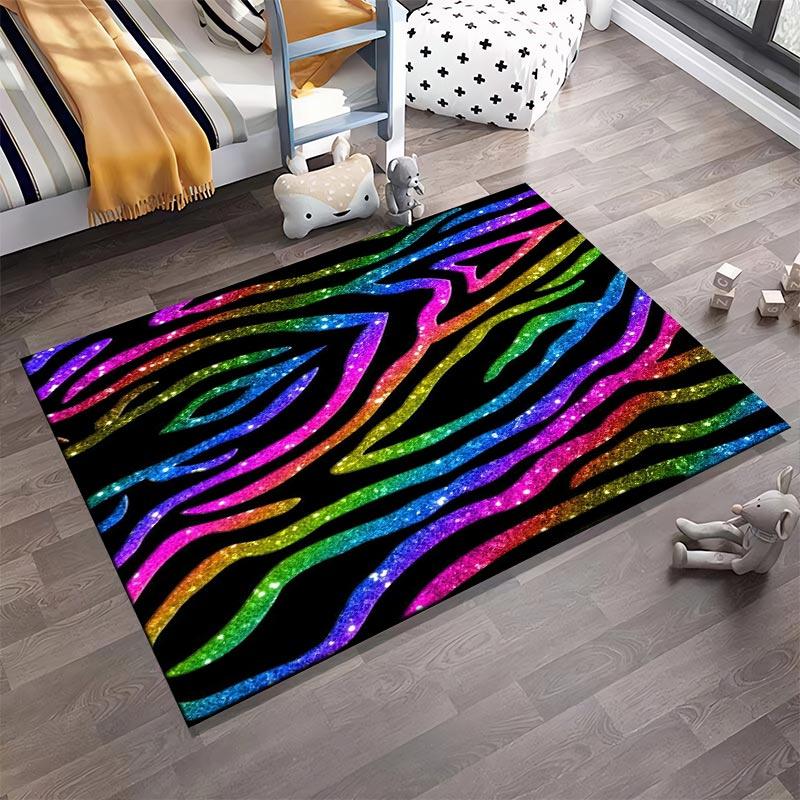 Colorful Glitter Zebra Stripe Pattern Carpet for Living Room Decor Suitable for use as an anti-slip for living room bedroom sofas