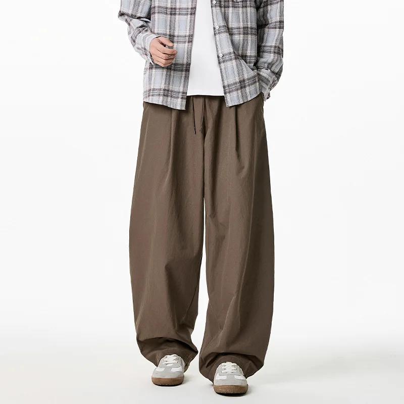 Fashion Bottom Clothes Pants Japanese Style Men's Solid Color Simple Basic Casual Trendy Loose Wide Leg Cargo Trousers