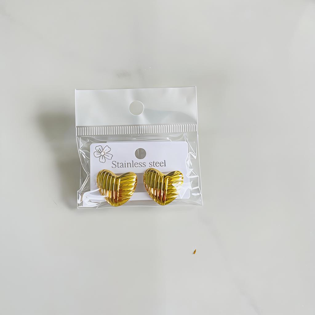 18K Gold Plated Stainless steel Waterproof Heart Stud Earrings, Bold Vintage Chunky Jewelry for Women