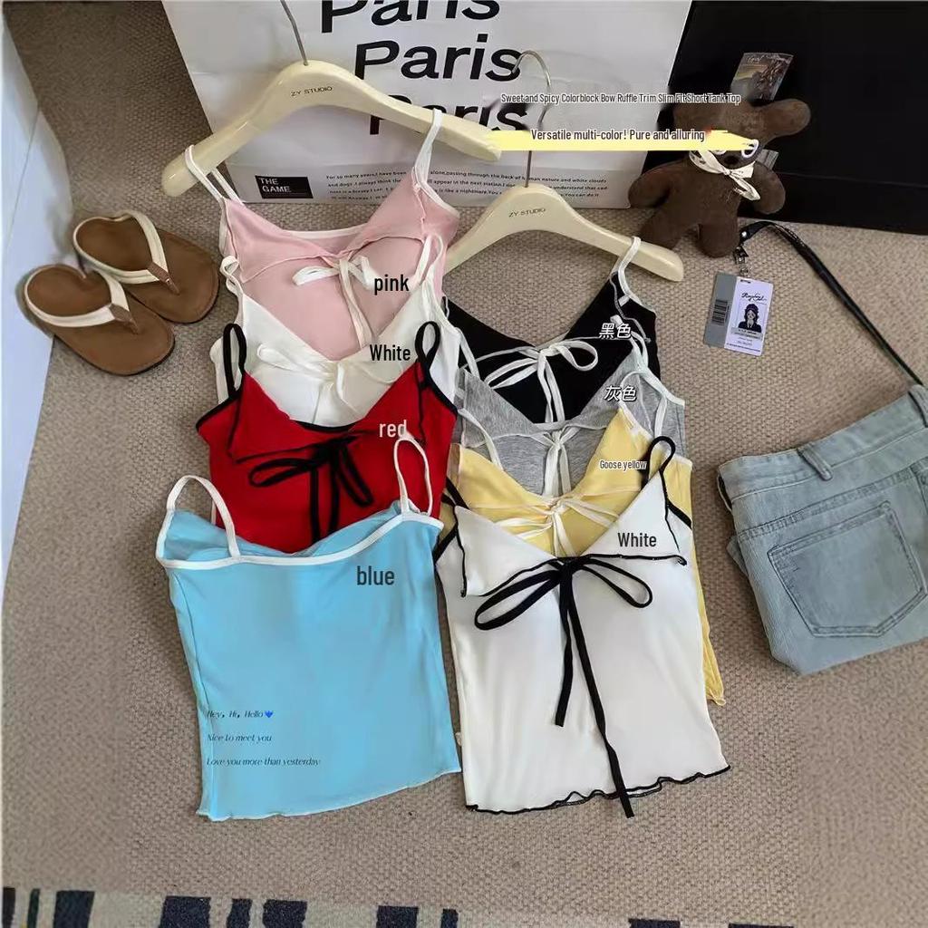 2024 Letní dámský sexy kontrastní top s mašlí a vycpávkami na prsou