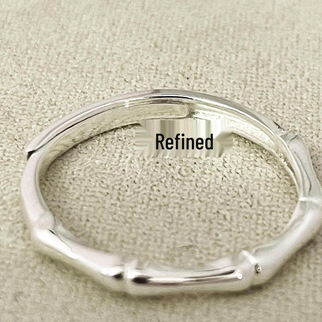 Sterling Silver Bamboo Joint Women's Pinky & Index Finger Ring - Simple Luxury, Niche Design, Adjustable Plain Band.