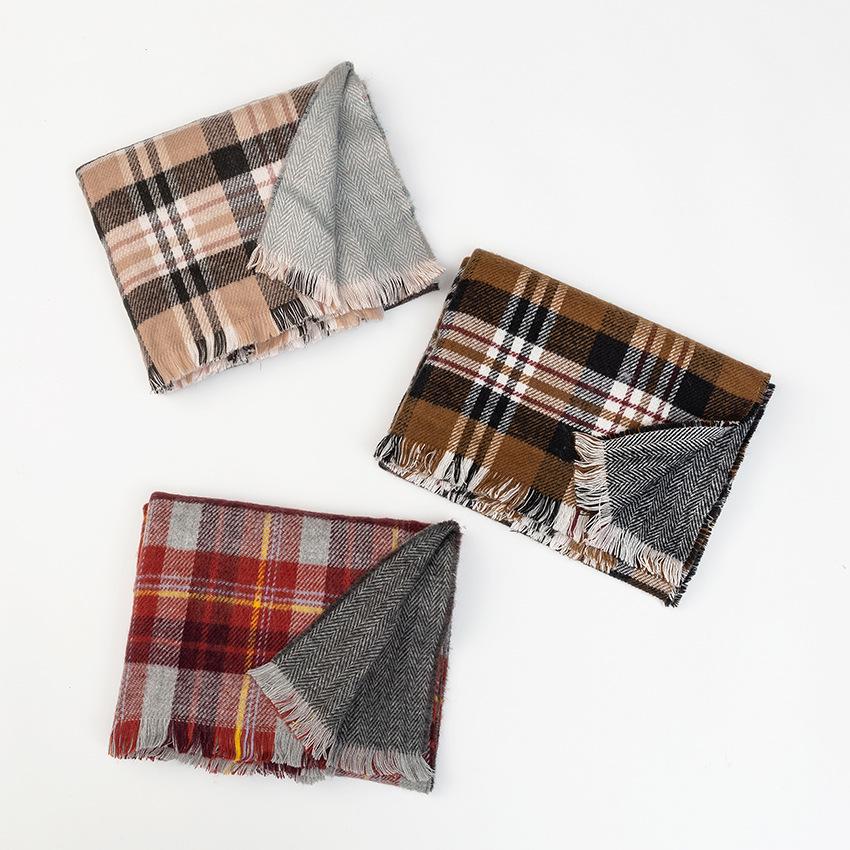 High-End Women's Double-Sided Herringbone Plaid Cashmere-Feel Scarf & Shawl