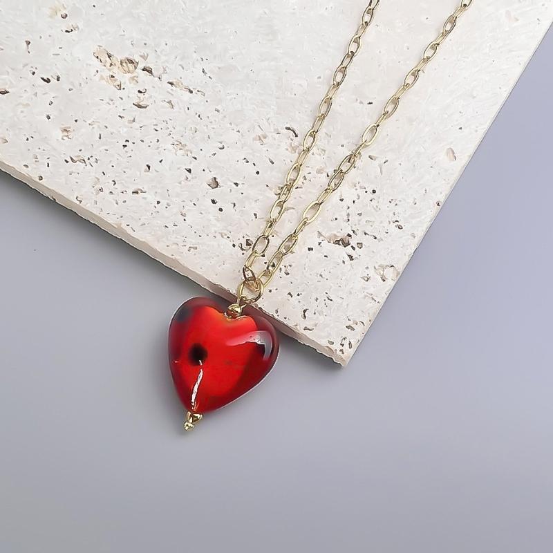 Delicate Glass Pendant Charm Choker Necklace Elegant Collar Chain Fashionable Neckwear Gift Jewelry for Girls Lady