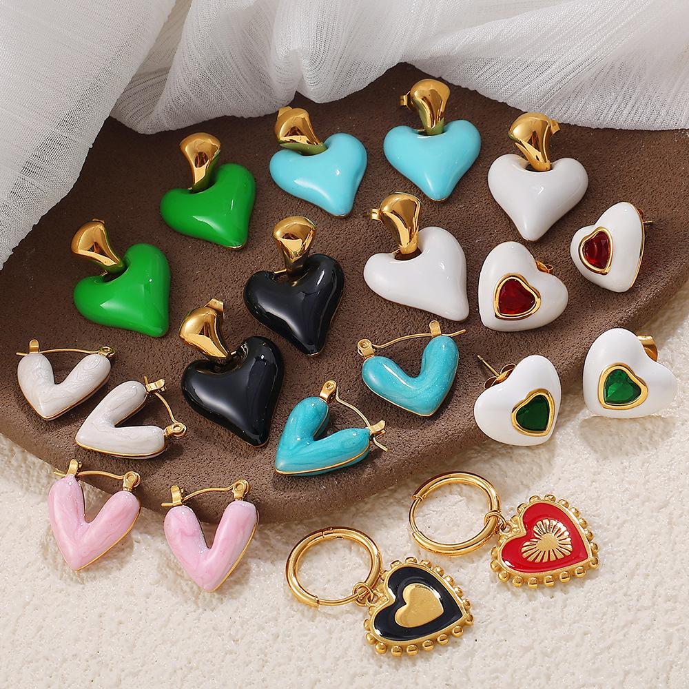 Exquisite Sweet Cool Wind Dripping Oil Love Earrings Women'S Stainless Steel High Sense Versatile Temperament Small Fresh Earrings