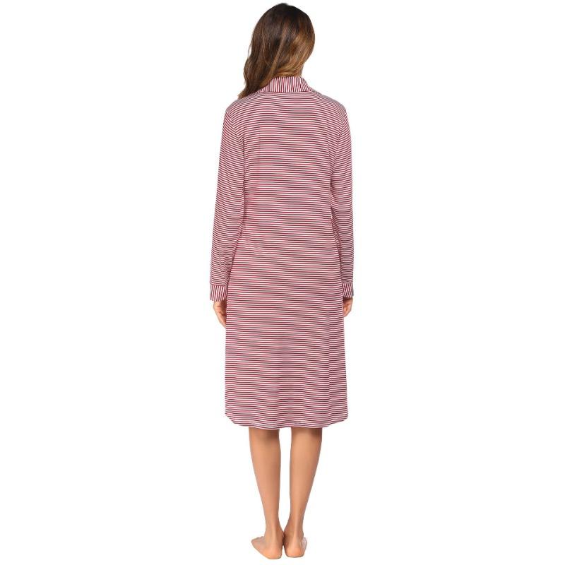 YYFS Women's Fashion Spring Fall Stripe Print Long Sleeve POLO Neck Loose Waistline Casual Dresses