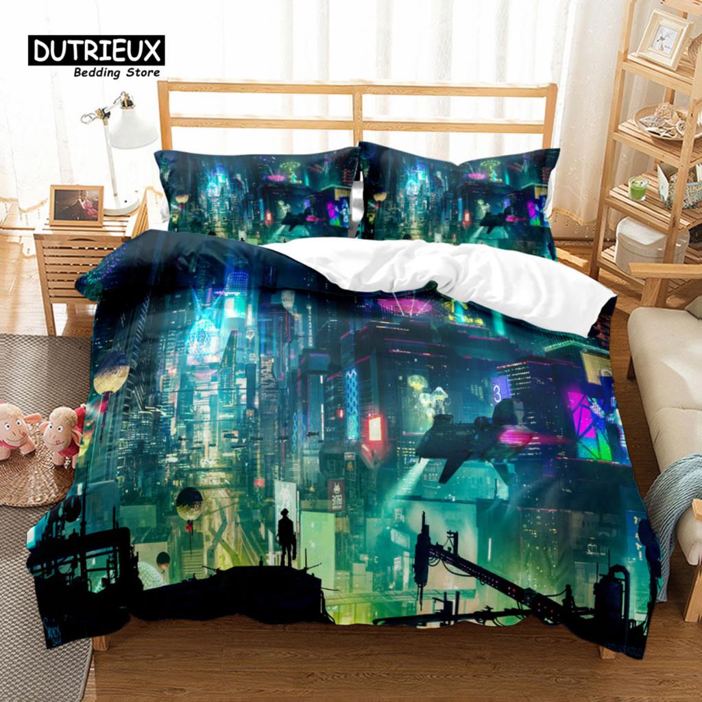 

Warm SkinFriendly Virtual Cyber City Fashion Soft Comfortable Breathable For Bedroom Guest Room Decor Quilt Comforter (quilt)-EU Single(135*200cm)3pcs