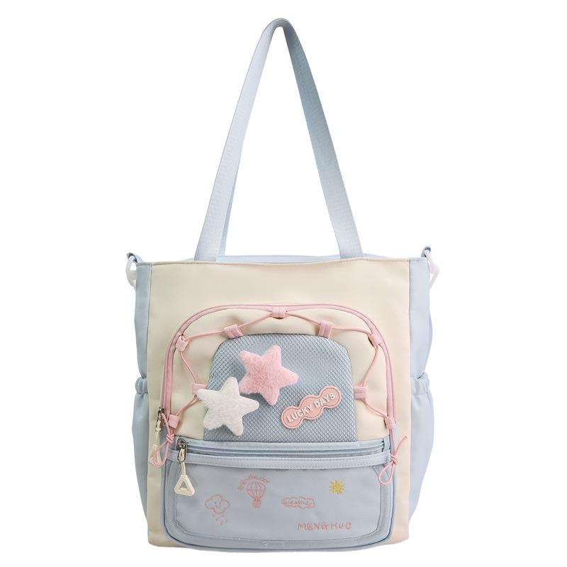 

Контрастная сумка кроссбоди в стиле колледжа, женская сумка-тоут большой вместимости, студенческая сумка через плечо для занятий синий