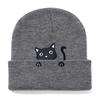 Knit Skull Hat with Embroidered Lovely Kitten Hat Knit Caps for Unisex Pullover Cartoon Hat Embroidered Skull Caps