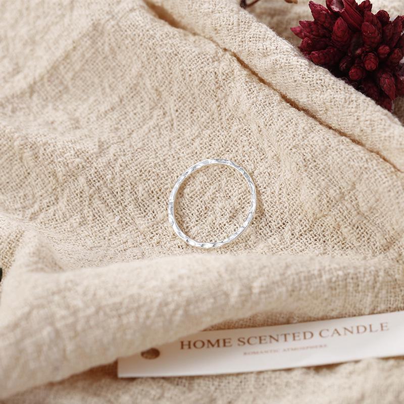 Banyan Tree S925 Argent Sterling Texture Martelée Anneau Fin - Design Coréen Simple