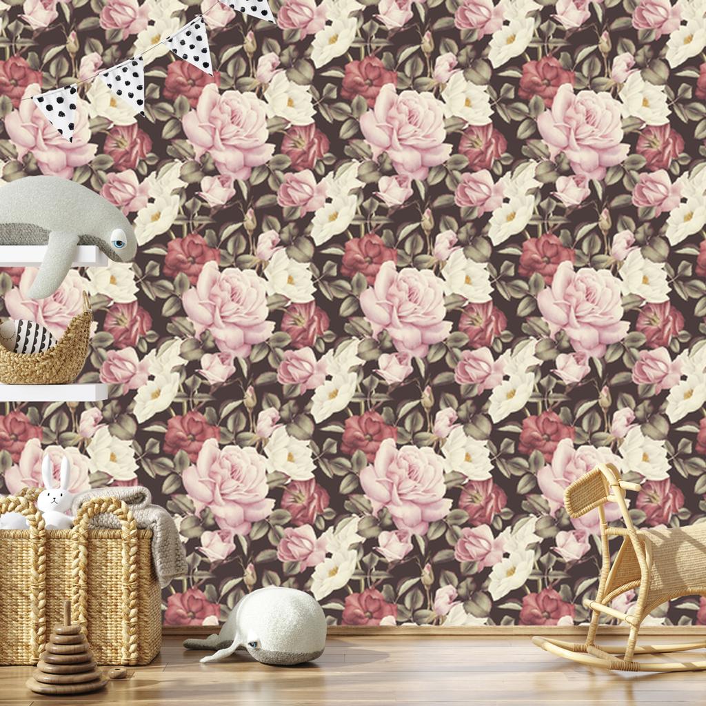 Colorful Roses and Vintage Watercolor Wallpaper 50x1000